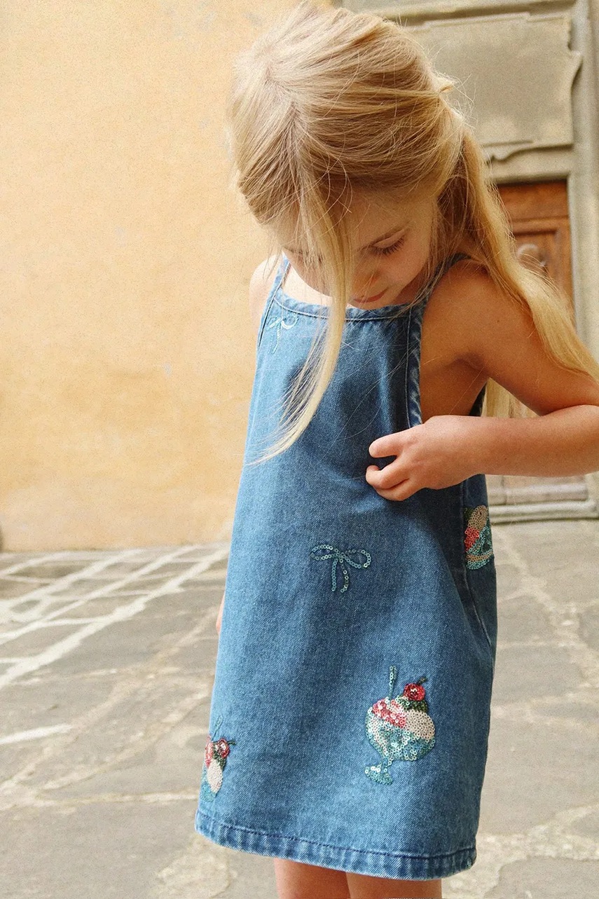 Rochie din denim pentru copii MAGOT SEQUIN STRAP DRESS GOTS Rochie din denim pentru copii MAGOT SEQUIN STRAP DRESS GOTS