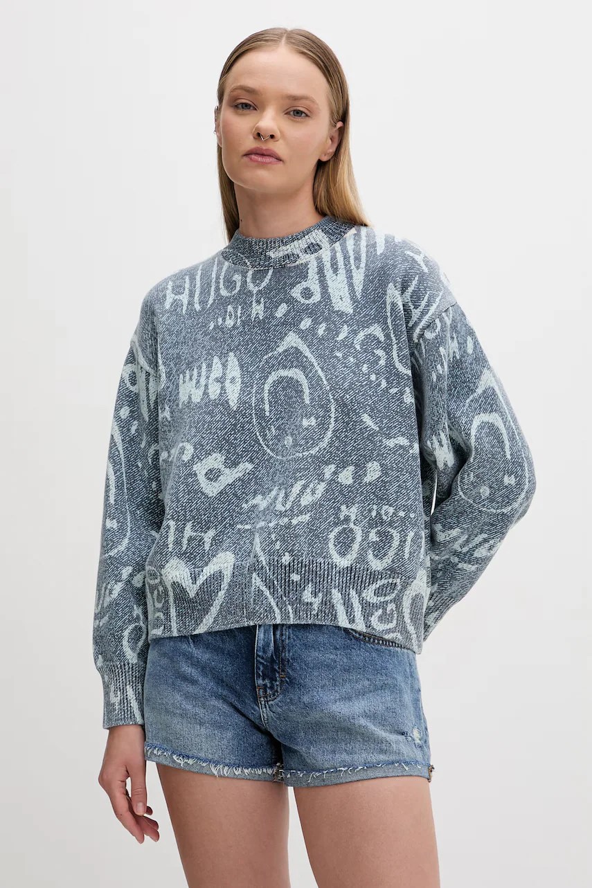 Hugo blue pulover din bumbac pentru femei slicary_b Hugo blue pulover din bumbac pentru femei slicary_b