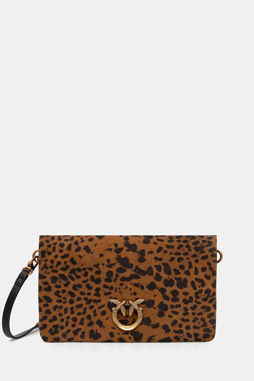 Geantă crossbody pinko din piele întoarsă leopard print Geantă crossbody pinko din piele întoarsă leopard print