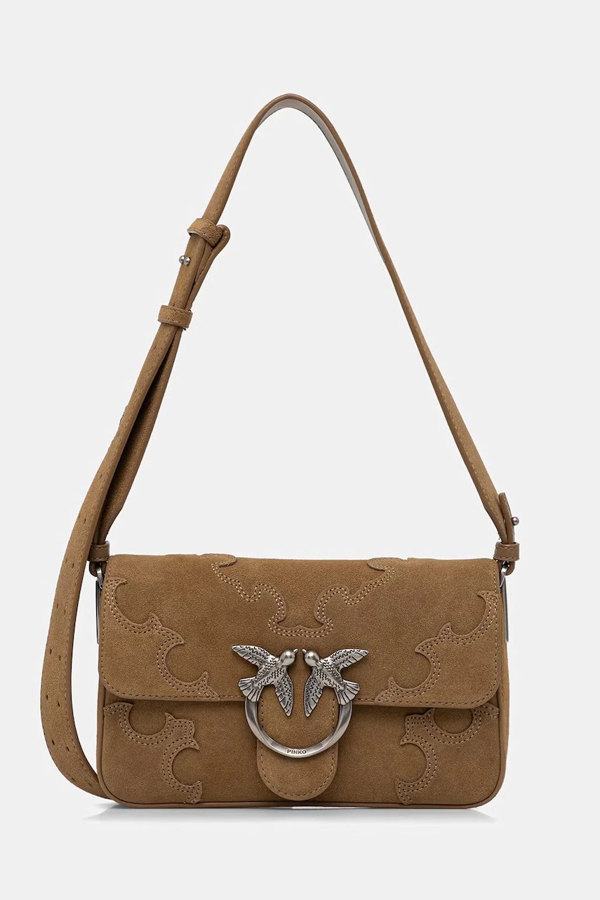 Pinko geantă crossbody din piele întoarsă pentru femei Pinko geantă crossbody din piele întoarsă pentru femei