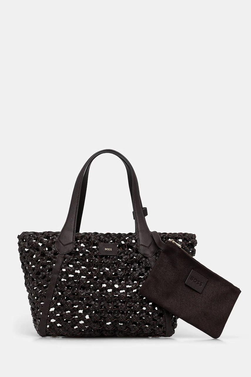 Geantă shopper de damă din piele BOSS lenah tote w Geantă shopper de damă din piele BOSS lenah tote w
