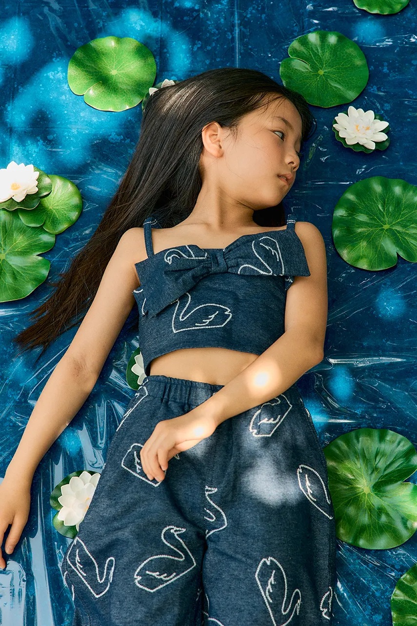 Tricou din DENIM pentru copii BIG SWANS DENIM BOW TOP Tricou din DENIM pentru copii BIG SWANS DENIM BOW TOP