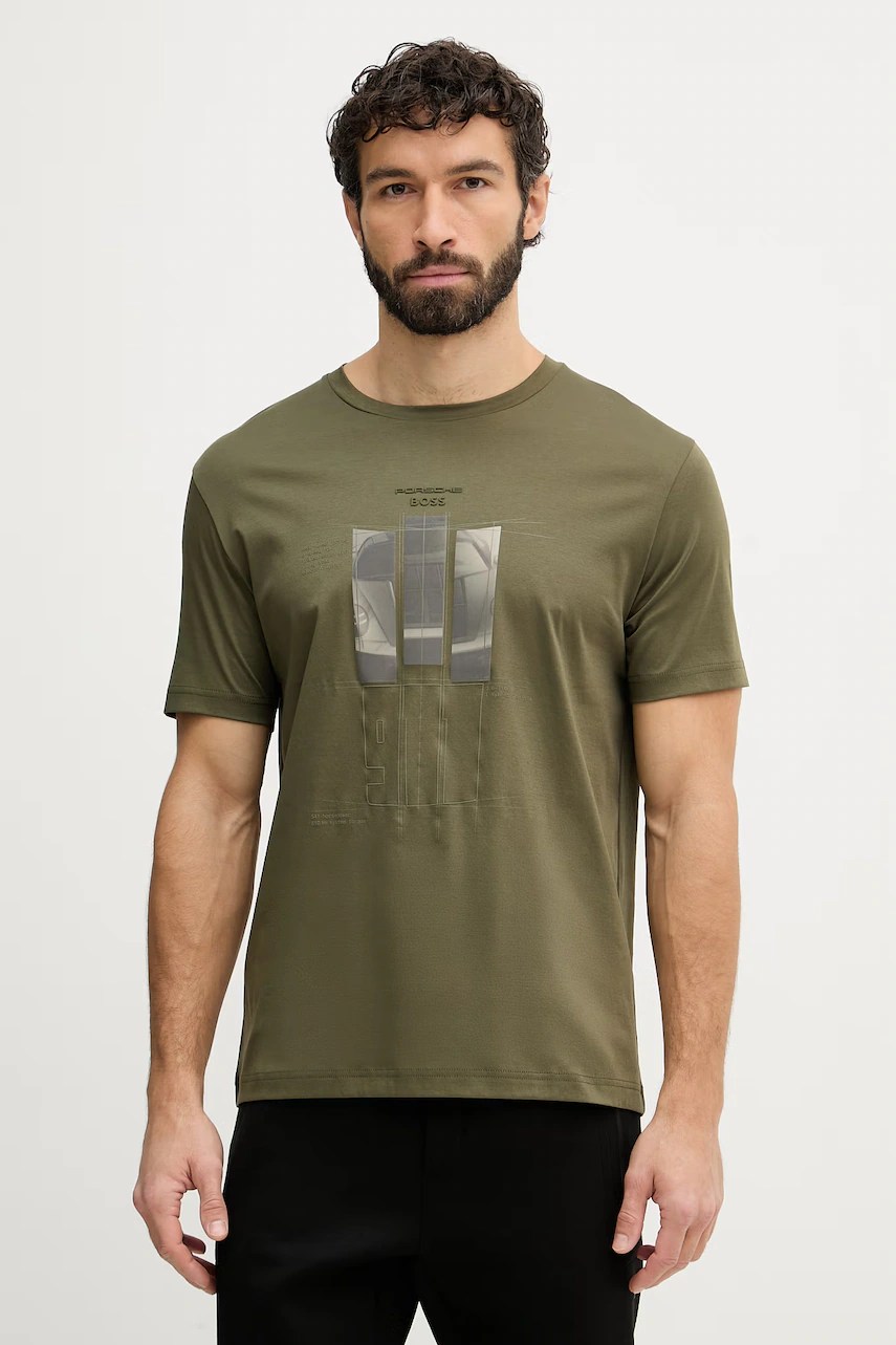 Tricou bărbați BOSS green din bumbac BOSS x PORSCHE Tricou bărbați BOSS green din bumbac BOSS x PORSCHE