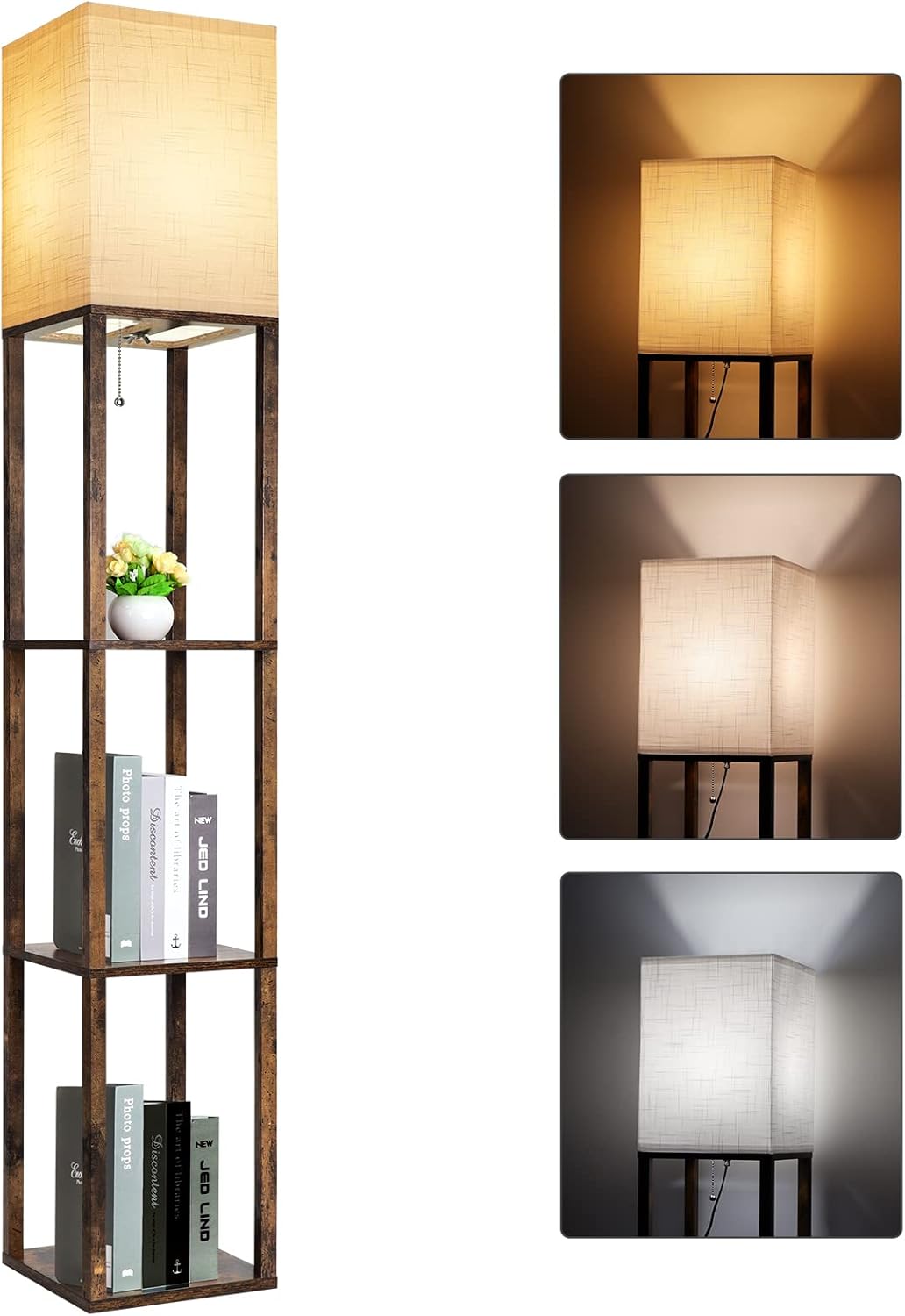 RUNTOP Floor Lamp with Shelves, Modern Shelf Lamp for Display Storage, 3 Color Temperature Wood Narrow Standing Corner Lamp with 8W Bulb for Living Room Decor, Bedroom, Office, Home Decor(Brown) RUNTOP Floor Lamp with Shelves, Modern Shelf Lamp for Display Storage, 3 Color Temperature Wood Narrow Standing Corner Lamp with 8W Bulb for Living Room Decor, Bedroom, Office, Home Decor(Brown)