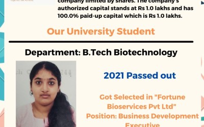 Placement of B. Tech Biotechnology student Placement of B. Tech Biotechnology student