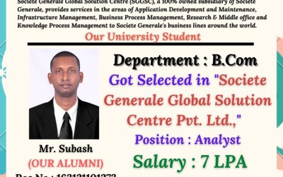 Placement Of B.Com Student in Societe Generale Global Solution Placement Of B.Com Student in Societe Generale Global Solution