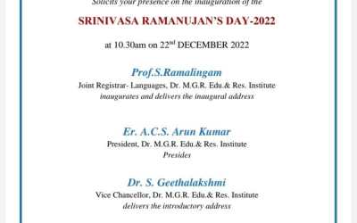 Srinivasa Ramanujan’s Day – 2022 Srinivasa Ramanujan’s Day – 2022