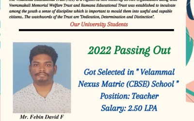 Placement of 2022 Passing out Student in Velammal Nexus Metric (CBSE) School Placement of 2022 Passing out Student in Velammal Nexus Metric (CBSE) School