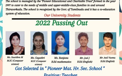 Placement of 2022 Passing out Students in Pioneer Mat. Hr. Sec. School Placement of 2022 Passing out Students in Pioneer Mat. Hr. Sec. School
