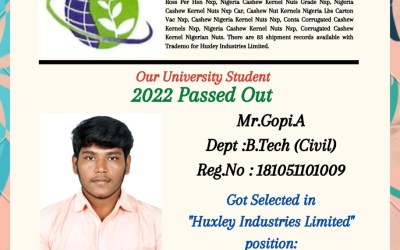Placement of 2022 passed out B.Tech student in Huxley Industries Ltd. Placement of 2022 passed out B.Tech student in Huxley Industries Ltd.