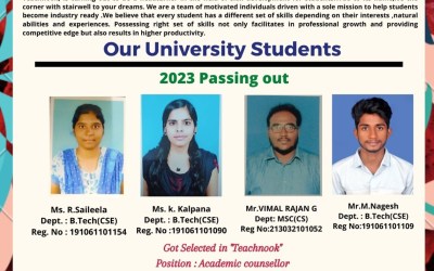 Placement of 2023 passing out 19 students in Technook. Placement of 2023 passing out 19 students in Technook.