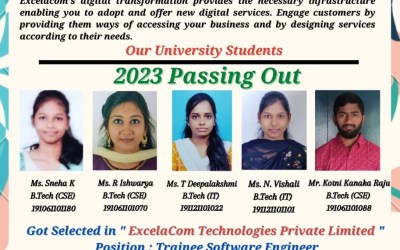 Placement of 2023 Passing Out Students at ExcelaCom Technologies Pvt. Ltd. Placement of 2023 Passing Out Students at ExcelaCom Technologies Pvt. Ltd.