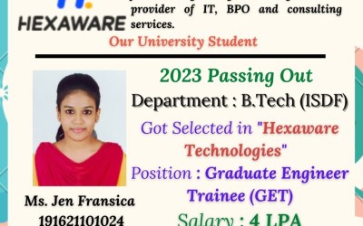 Placement Of 2023 Passing Out B.Tech Student At HEXAWARE Placement Of 2023 Passing Out B.Tech Student At HEXAWARE