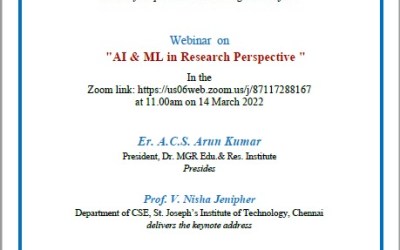 Webinar on AI and ML in Research Perspective Webinar on AI and ML in Research Perspective