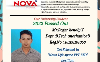 Placement of 2022 passed out B.Tech student in Nova Life Space Pvt. Ltd. Placement of 2022 passed out B.Tech student in Nova Life Space Pvt. Ltd.