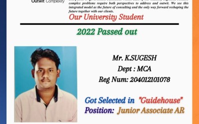 Placement of 2022 passed out MCA student in Guidehouse. Placement of 2022 passed out MCA student in Guidehouse.