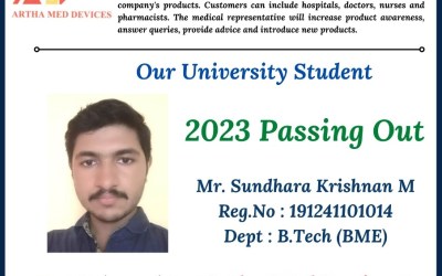 Placement of 2023 passing out B.Tech student in Artha Med Devices. Placement of 2023 passing out B.Tech student in Artha Med Devices.