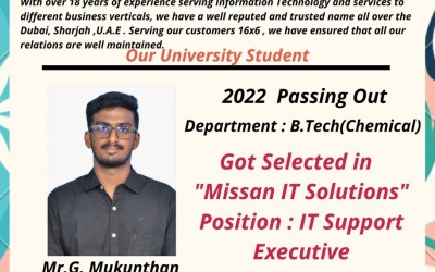Placement of 2022 Passing out B. Tech Chemical Student Placement of 2022 Passing out B. Tech Chemical Student