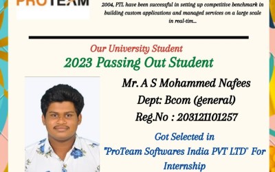 Placement of 2023 passing out B.Com student in ProTeam Softwares. Placement of 2023 passing out B.Com student in ProTeam Softwares.
