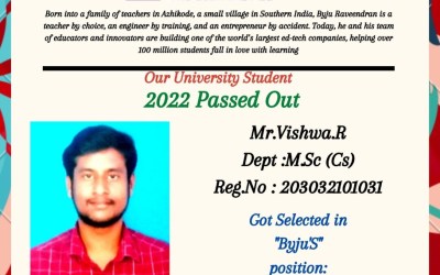 Placement of 2022 passed out M.Sc student in Byju’s. Placement of 2022 passed out M.Sc student in Byju’s.