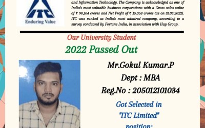 Placement of 2022 Passed Out Student in ITC Limited Placement of 2022 Passed Out Student in ITC Limited