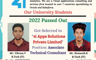 Placement of 2022 passed out B.Tech students got selected in 4i Apps Solutions. Placement of 2022 passed out B.Tech students got selected in 4i Apps Solutions.