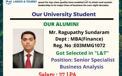 Ragupathy Sundaram, Alumni of MGRERI placed in Lauren & Toubro as Senior Speecialist Business Analysis Ragupathy Sundaram, Alumni of MGRERI placed in Lauren & Toubro as Senior Speecialist Business Analysis