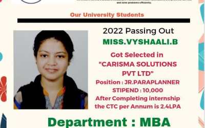 Placement of 2022 Passing Out MBA Student in Carisma Solutions Pvt Ltd. Placement of 2022 Passing Out MBA Student in Carisma Solutions Pvt Ltd.