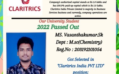 Placement of 2022 passed out student got selected in Claritrics Placement of 2022 passed out student got selected in Claritrics