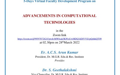 Faculty Development Program on Advancement In Computational Technologies Faculty Development Program on Advancement In Computational Technologies