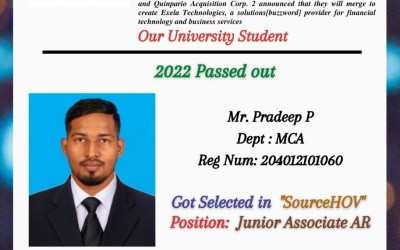 Placement of 2022 passed out MCA student in SourceHOV. Placement of 2022 passed out MCA student in SourceHOV.