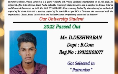 Placement of 2022 Passing out Student in Patroniss Services Private Limited. Placement of 2022 Passing out Student in Patroniss Services Private Limited.