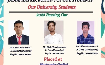 Placement Of 2023 Passing Out 3 B.Tech Students At Plastronics Placement Of 2023 Passing Out 3 B.Tech Students At Plastronics