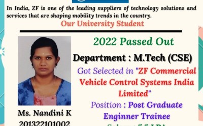 Placement Of 2022 Passed Out M.Tech Student At ZF India Ltd Placement Of 2022 Passed Out M.Tech Student At ZF India Ltd