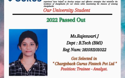 Placement of 2022 Passed Out Student in Chargesback Gurus Fintech Pvt Ltd Placement of 2022 Passed Out Student in Chargesback Gurus Fintech Pvt Ltd
