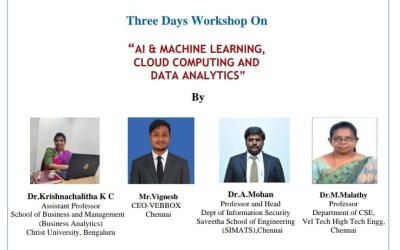 Three Days Workshop On “Al & MACHINE LEARNING, CLOUD COMPUTING AND DATA ANALYTICS” Three Days Workshop On “Al & MACHINE LEARNING, CLOUD COMPUTING AND DATA ANALYTICS”