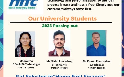 Placement of 2023 passing out 3 B.Tech students in Home First Finance. Placement of 2023 passing out 3 B.Tech students in Home First Finance.