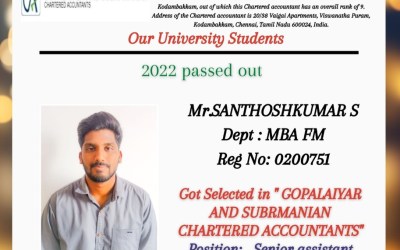 Placement of 2022 passed out student in Gopalaiyar and Subrmanian Chartered Accountants Placement of 2022 passed out student in Gopalaiyar and Subrmanian Chartered Accountants