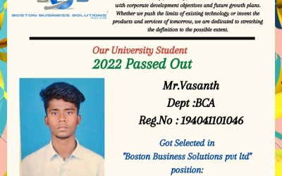 Placement of 2022 passed out BCA student in Boston Business Solution. Placement of 2022 passed out BCA student in Boston Business Solution.