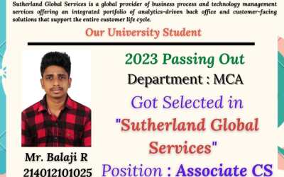 Placement Of 2023 Passing Out MCA Student At Sutherland Global Services Placement Of 2023 Passing Out MCA Student At Sutherland Global Services