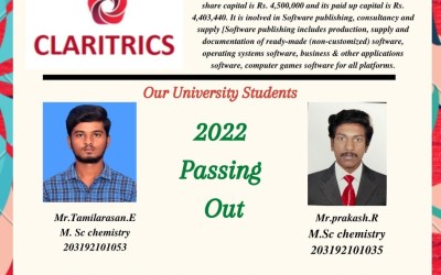 Placement of 2022 passed out 2 students got selected in Claritrics. Placement of 2022 passed out 2 students got selected in Claritrics.