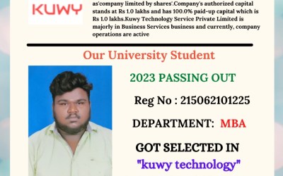 Placement of 2023 passing out MBA student in “kuwy technology”. Placement of 2023 passing out MBA student in “kuwy technology”.