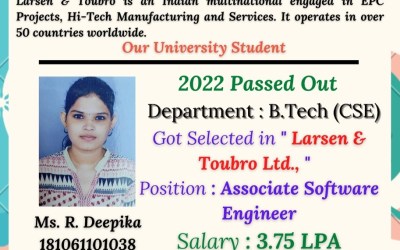 Placement Of 2022 Passed Out B.Tech Student At Larsen & Turbo Placement Of 2022 Passed Out B.Tech Student At Larsen & Turbo