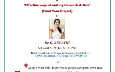 Workshop on Effective Ways of Writing Research Articles Workshop on Effective Ways of Writing Research Articles