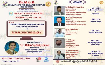 Five Day Virtual International Faculty Development Programme on RESEARCH METHODOLOGY Five Day Virtual International Faculty Development Programme on RESEARCH METHODOLOGY