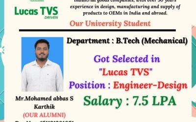 Placement Of B.Tech Student At Lucas TVS Placement Of B.Tech Student At Lucas TVS