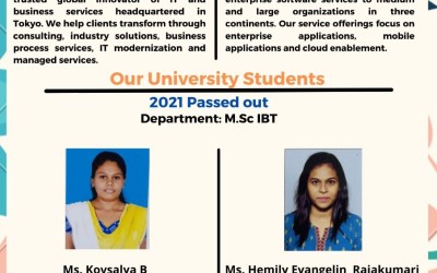 Placement of 2021 Passed out M. Sc. IBT Students Placement of 2021 Passed out M. Sc. IBT Students