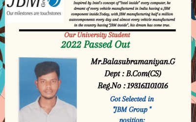 Placement of 2022 passed out student in JBM Group. Placement of 2022 passed out student in JBM Group.