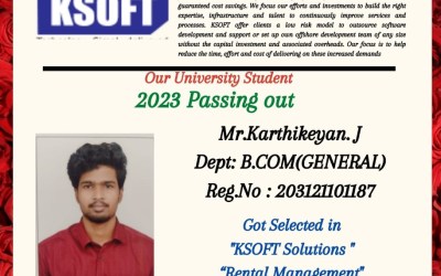 Placement of 2023 passing out B.COM student in KSOFT Solutions. Placement of 2023 passing out B.COM student in KSOFT Solutions.