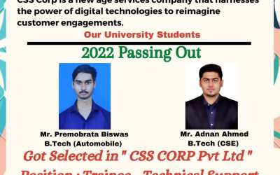 CSS Corp Pvt. Ltd Recruited 2 of our B. Tech Students CSS Corp Pvt. Ltd Recruited 2 of our B. Tech Students